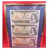 1973 Canada 3 Uncut One Dollar Bills Last Run Note