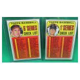 2x 1969 Topps Baseball Checklists # 504 & 57 Clean