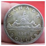 1965 Canada Silver One Dollar Canoe Coin OLD