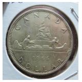 1966 Canada Silver One Dollar Canoe Coin OLD