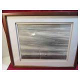 Signed Pen & Ink Framed Sailboat Art Print 16x18