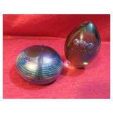 Art Glass Lot 2 Paperweights Iridescent Pattern