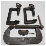 Vintage Lot 3 Old C-Clamps & Chinese Mini Lock OLD
