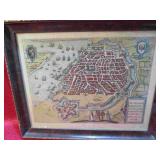 Antique Framed Map Antwerp Belgium 98AD OLD