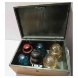 Old Box Full Colorful Insulators Glass Ceramic