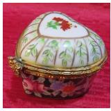 Vintage Limoge Heart Shaped Trinket Pill Box