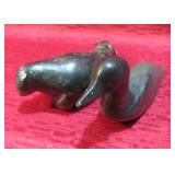 Native Carving Lot 2 Stone Loon & Arctic Seal Art