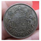 1944 Canada Silver 50 Cent Half Dollar Old Coin