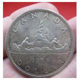 1966 Canada Silver One Dollar Canoe Coin Vintage