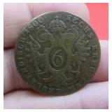 1800 Austrian 6 Kreuzer Franz II Antique Coin