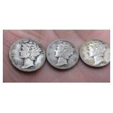 1920's Lot 3 USA Silver Mercury Dimes Old Coins
