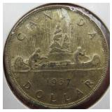 1937 Canada Silver One Dollar Canoe Coin OLD