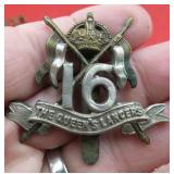 WWII British Army 16th Queens Lancers Cap Badge