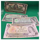 4x Canada $1 Bills 1937 1973 2x 1967 Centennial