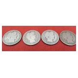 Early 1900's US Silver Lot 4 Barber Quarters Coins