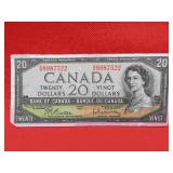 1954 Bank of Canada 20 Dollar Bill Note Vintage