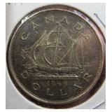 1949 Canada Silver One Dollar Ship Coin OLD