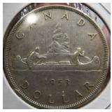 1953 Canada Silver One Dollar Canoe Coin OLD