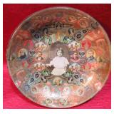Antique Cigar Band Decoupage Glass Photo Bowl 10'