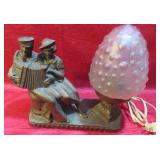 Antique Art Deco Cast Metal Figural Lamp w Shade