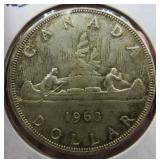 1963 Canada Silver One Dollar Canoe Coin OLD
