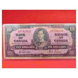 1937 Bank of Canada Ten Dollar Note Old Bill