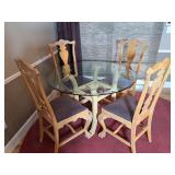 44' Round Glass Table w/White Oak Chairs