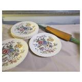 Vintage Rolling Pin and Flower Plates