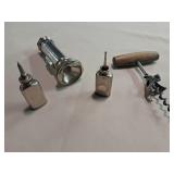 Vintage Flashlight, Cork Screw & Mini Oil Cans
