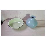 Metal Pan & Light Blue Vase