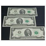 (3) Federal Reserve Two Dollar Bills 2017