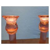 Pink Depression Glass Candle Sticks (w/ Repair)