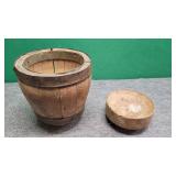 Antique Water Bucket, and Antique Chesse Press