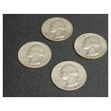 (4) 1950s Quarters 90% Silver