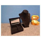 Two small Jewelry Boxes & Necklace holder