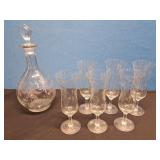 1) Decanter and 6) Champagne Flutes