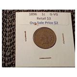 1896 1Cent Coin Graded  G-VG