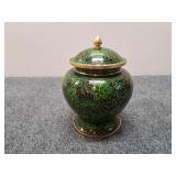VTG Chinese Cloisonne' Green Enameled Urn