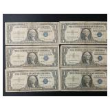 6) Silver Certificates Blue Seal 3-1952A 3-1952B