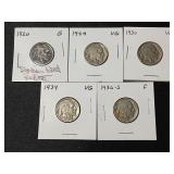 5) Indian Head Buffalo Nickels