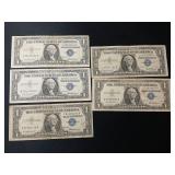 5) 1957 Silver Certificates Blue Seal