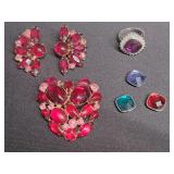 Vtg Brooch & Earring Set, Ring Interchangable Ston