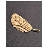 Vtg BSK Feather Leaf White Milk Glass Bead Brooch