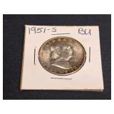 1951 S  BU Franklin Half Dollar