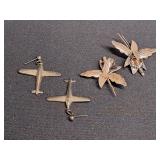 Sterling  Brooches, Vintage  Airplane Earrings