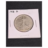 1918 D G  Walking Liberty Half Dollar