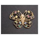 Emmons Butterfly Brooch Multicolor Rhinstones Vtg