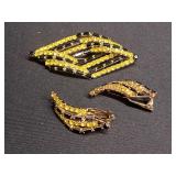 Gorgeous Vtg Black & Yellow Brooch & Earrings Set
