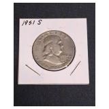 1951 SW  F  Franklin Half Dollar