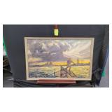 23'ï¿½13' Oil On Board Painting SEASCAPE SUNSET  VTG